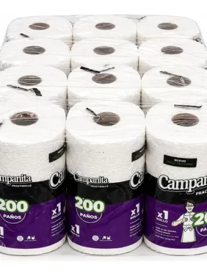 ROLLO DE COCINA CAMPANITA 200 PAÑOS PACK 12 ROLLOS