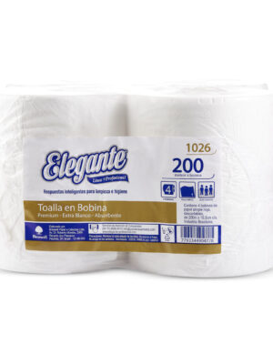 TOALLA EN ROLLO ELEGANTE 200MTS PACK 4U